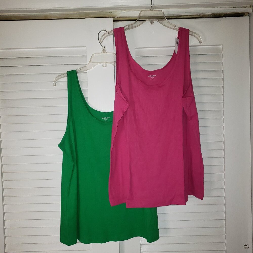 Brand New (2) Old Navy Tank Tops (3XL) Hot Pink & Kelly Green